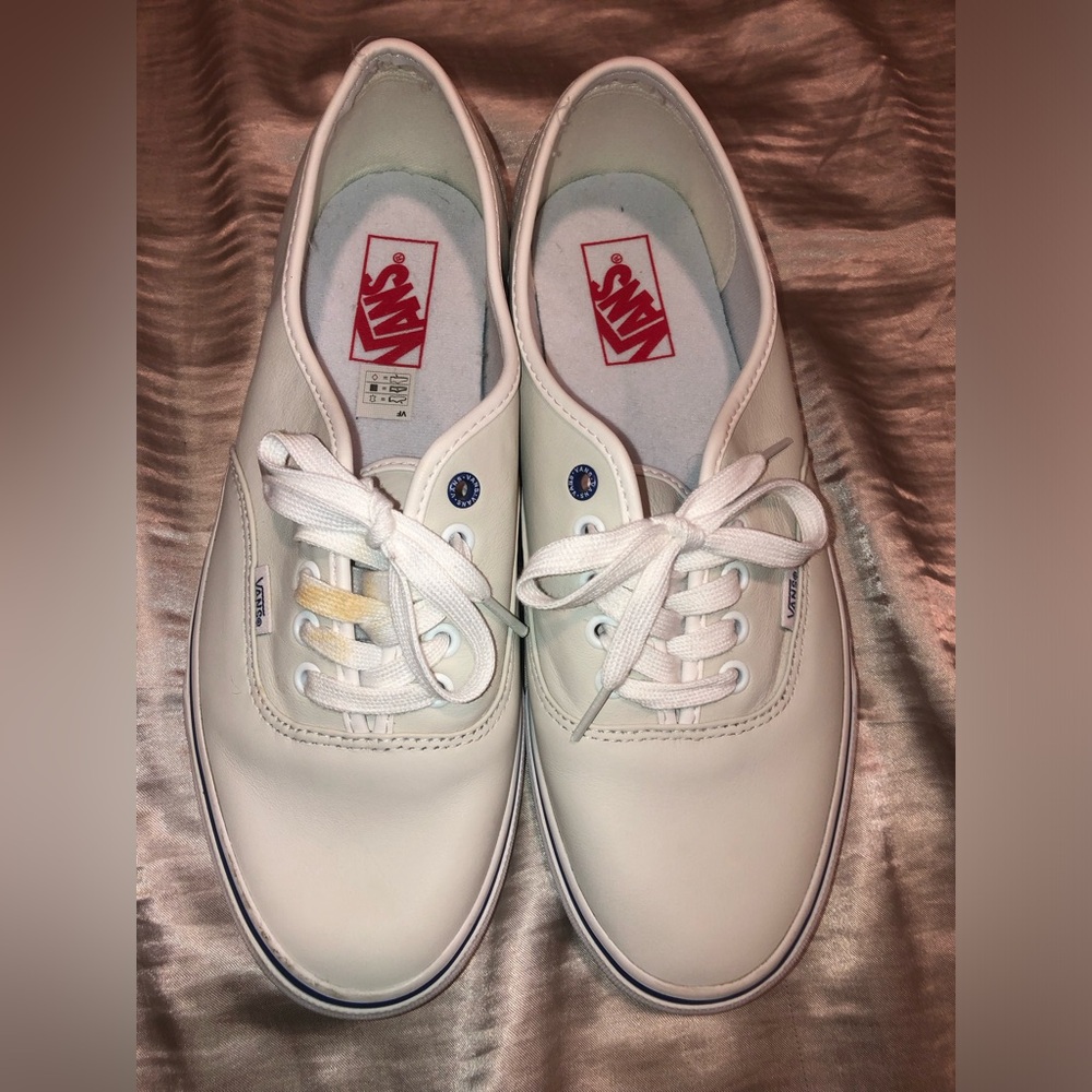 Vans Cream Grey Leather Sneakers